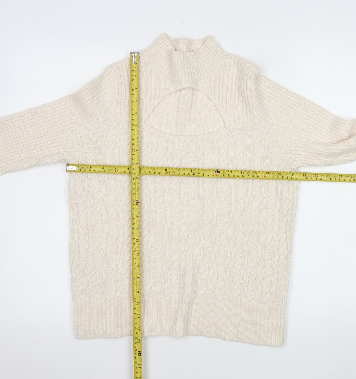 Next Women Ivory Mock Neck Cable Knit Pullover Jumper Size S