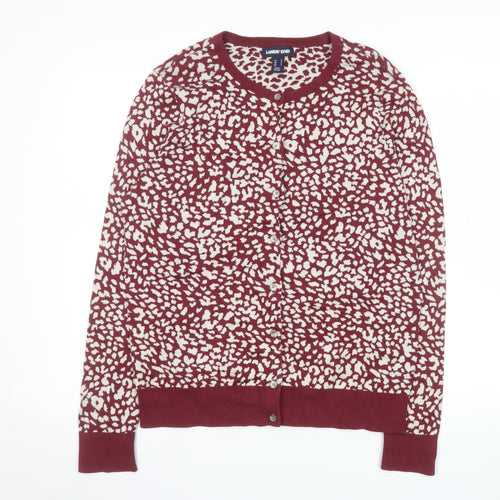 Lands' End Women's Red Animal Print Cotton Cardigan L