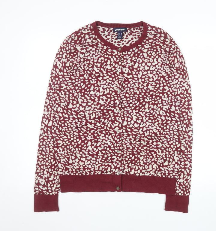 Lands' End Women's Red Animal Print Cotton Cardigan L