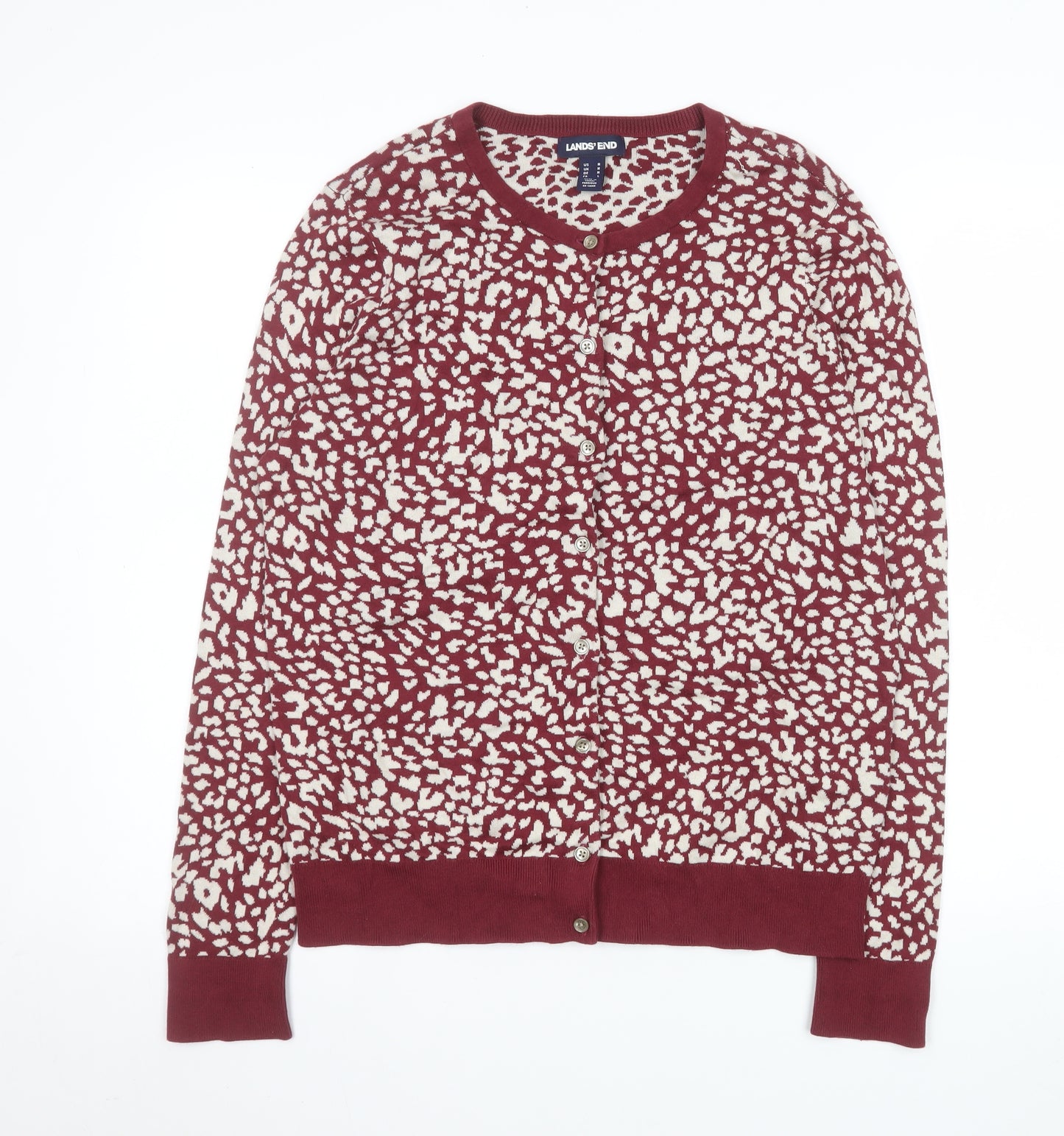 Lands' End Women's Red Animal Print Cotton Cardigan L