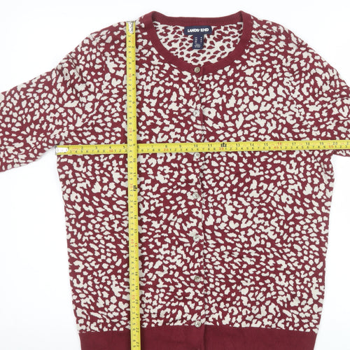 Lands' End Women's Red Animal Print Cotton Cardigan L