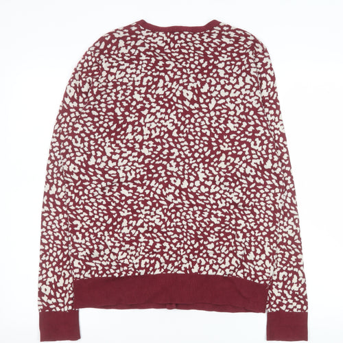 Lands' End Women's Red Animal Print Cotton Cardigan L