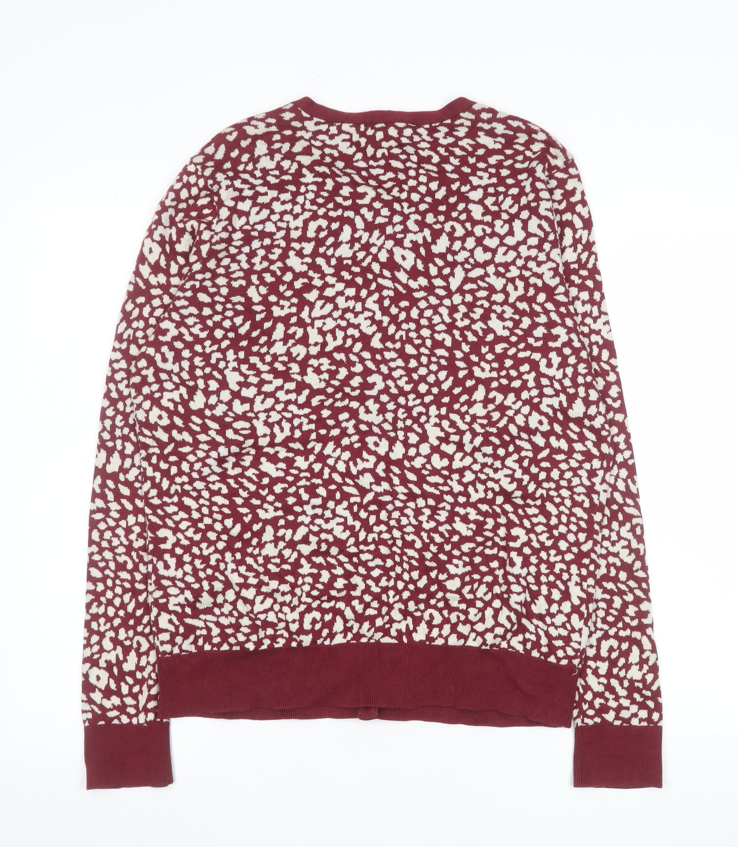 Lands' End Women's Red Animal Print Cotton Cardigan L