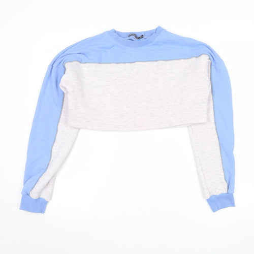 ISAWITFIRST Women Blue & Grey Cropped Pullover Sweatshirt UK 8
