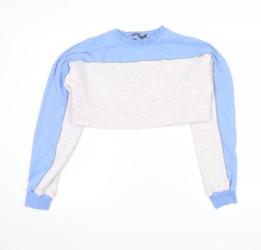 ISAWITFIRST Women Blue & Grey Cropped Pullover Sweatshirt UK 8