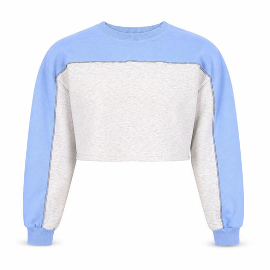 Front view of ISAWITFIRST Women Blue & Grey Cropped Pullover Sweatshirt UK 8