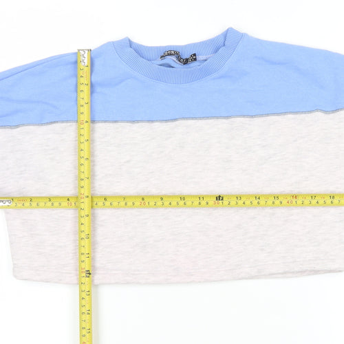 ISAWITFIRST Women Blue & Grey Cropped Pullover Sweatshirt UK 8