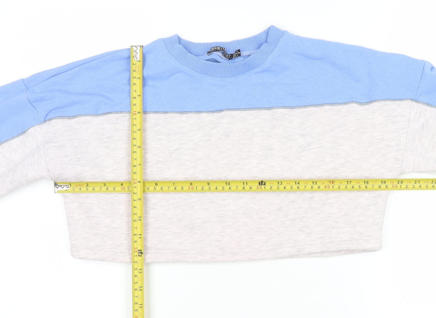 ISAWITFIRST Women Blue & Grey Cropped Pullover Sweatshirt UK 8