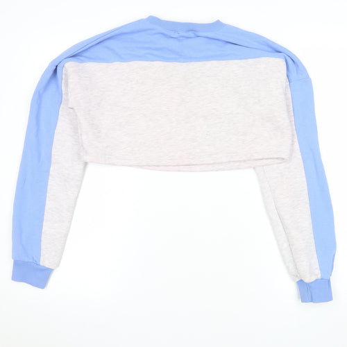 ISAWITFIRST Women Blue & Grey Cropped Pullover Sweatshirt UK 8