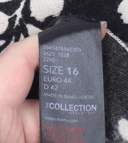 Marks and Spencer Women Black Floral Long Sleeve Tunic Top Size 16