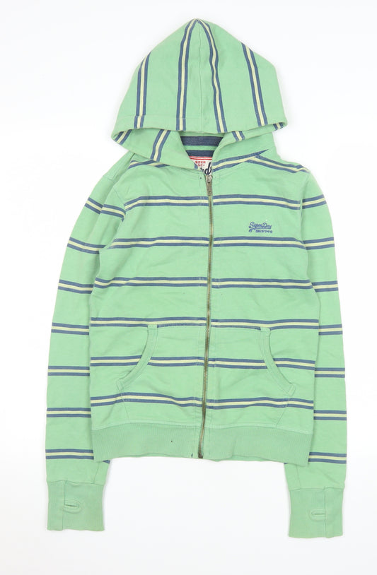 Superdry Women’s Green Striped Hooded Cotton Zip Jacket XS