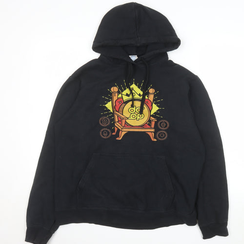Port & Company Men's Black Pullover Hoodie M Graphic Print Fleece