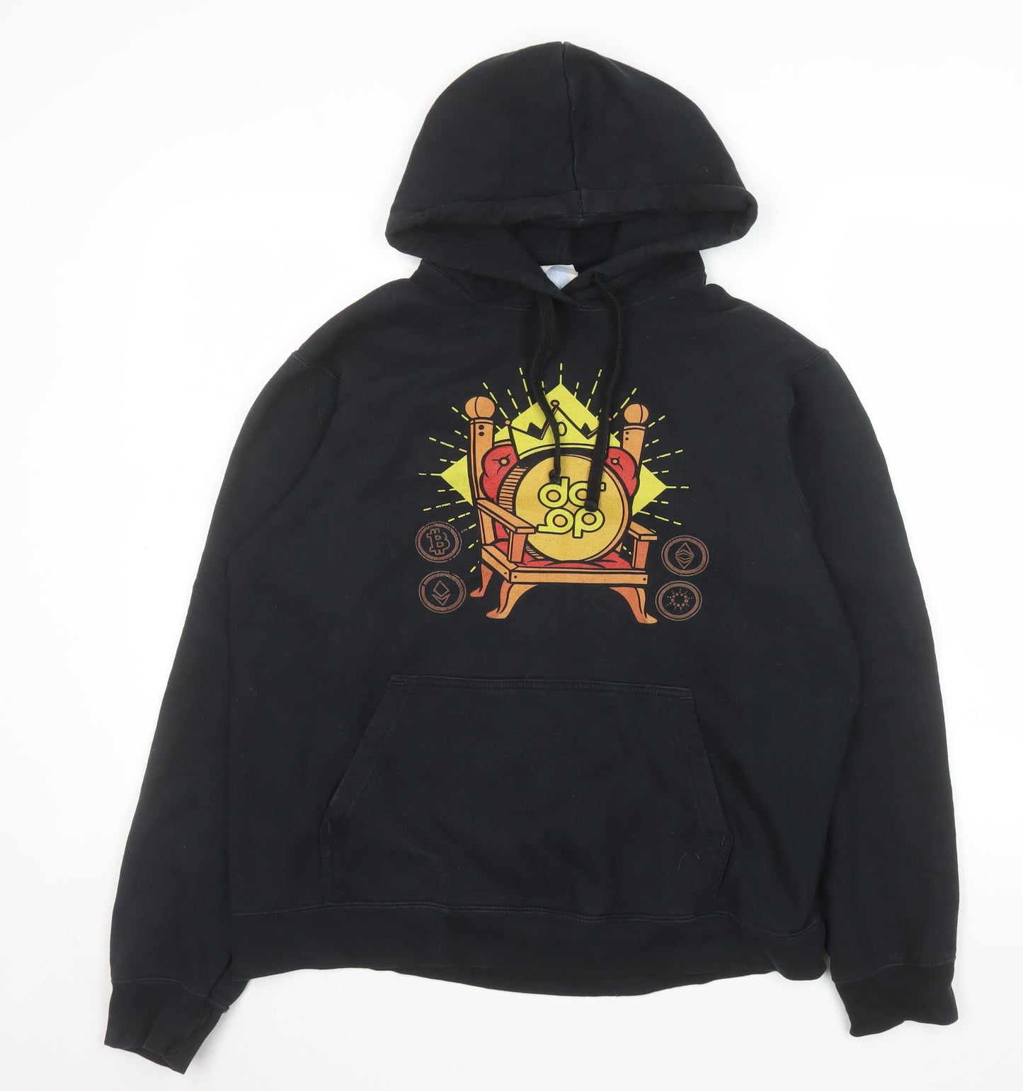 Port & Company Men's Black Pullover Hoodie M Graphic Print Fleece