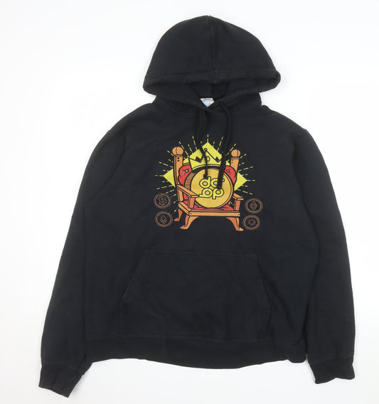 Port & Company Men's Black Pullover Hoodie M Graphic Print Fleece