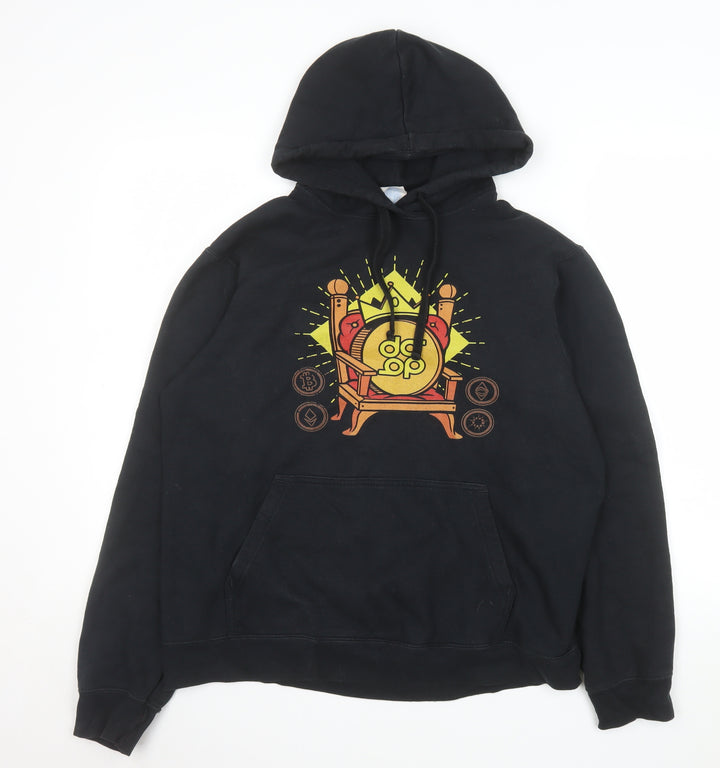 Port & Company Men's Black Pullover Hoodie M Graphic Print Fleece
