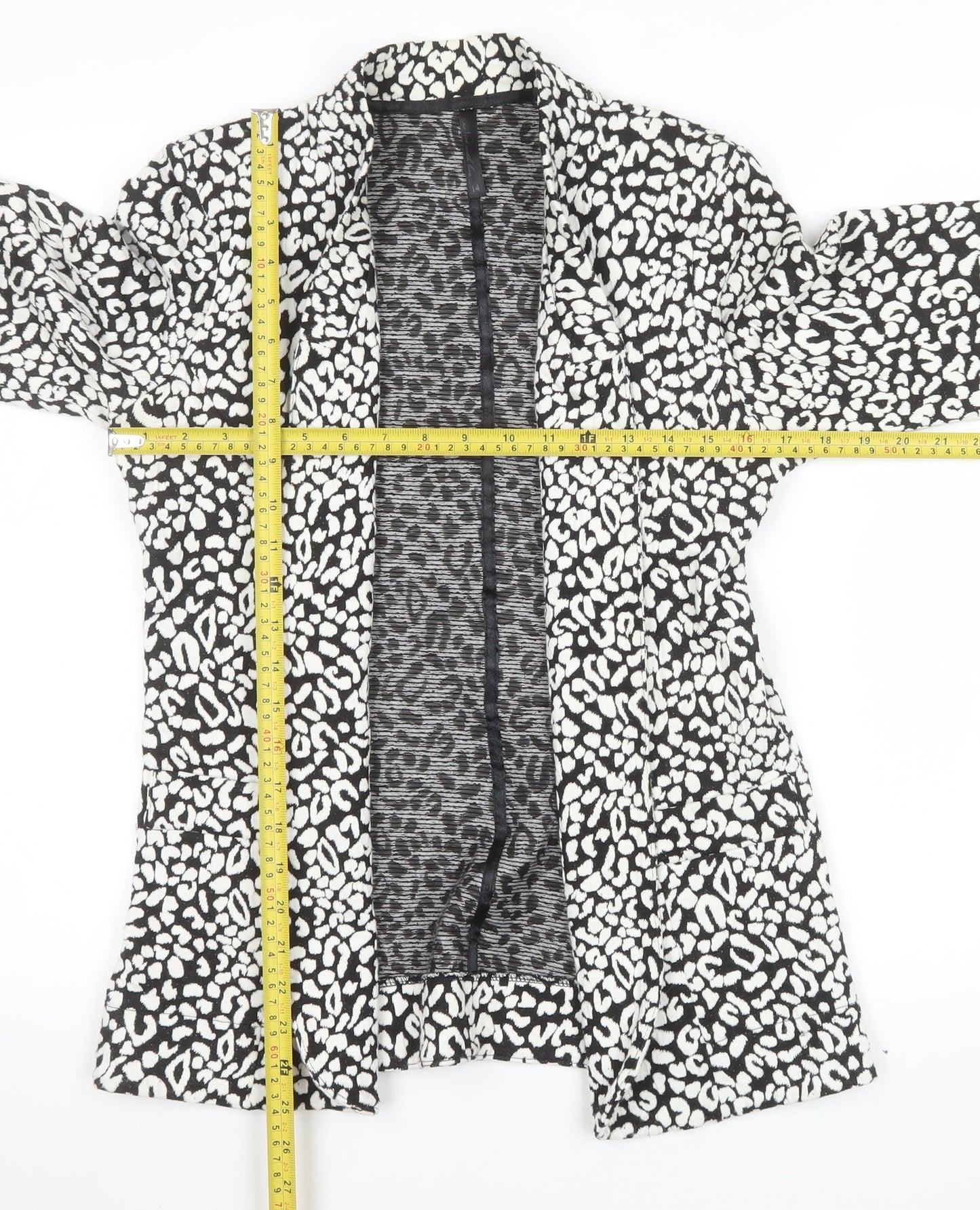 Next Women Black White Animal Print Blazer Size 14 Cotton Stretch Jacket