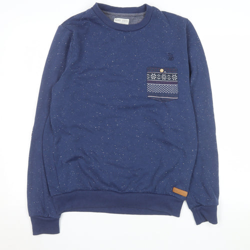 Nanny State Men's Blue Fair Isle Pocket Crew Neck Sweatshirt Medium