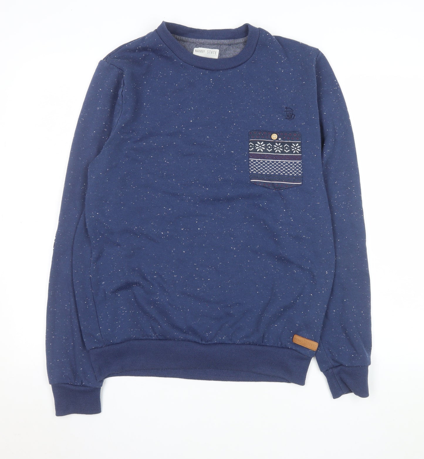 Nanny State Men's Blue Fair Isle Pocket Crew Neck Sweatshirt Medium