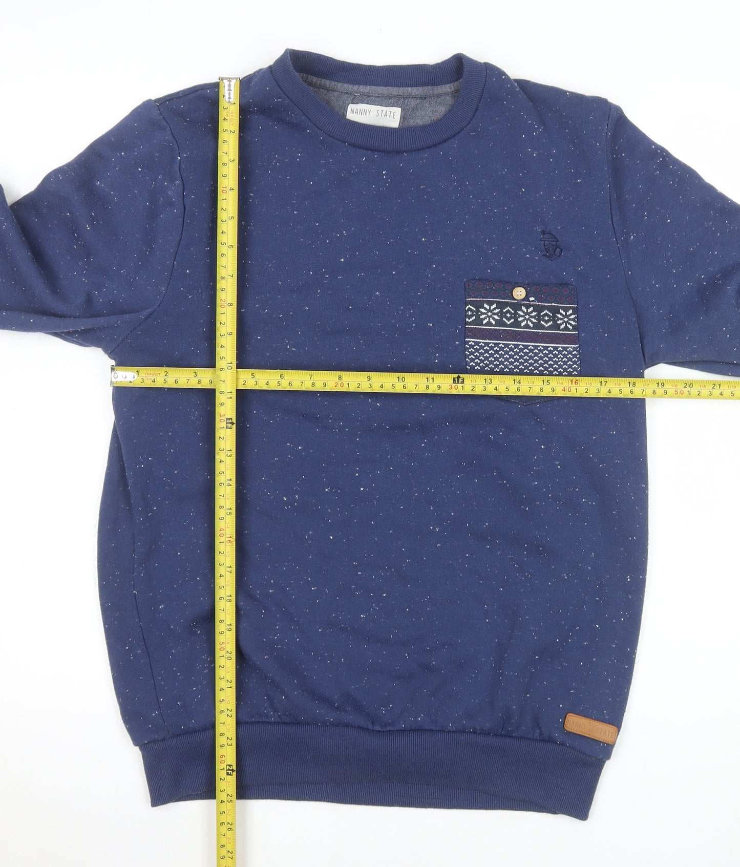 Nanny State Men's Blue Fair Isle Pocket Crew Neck Sweatshirt Medium