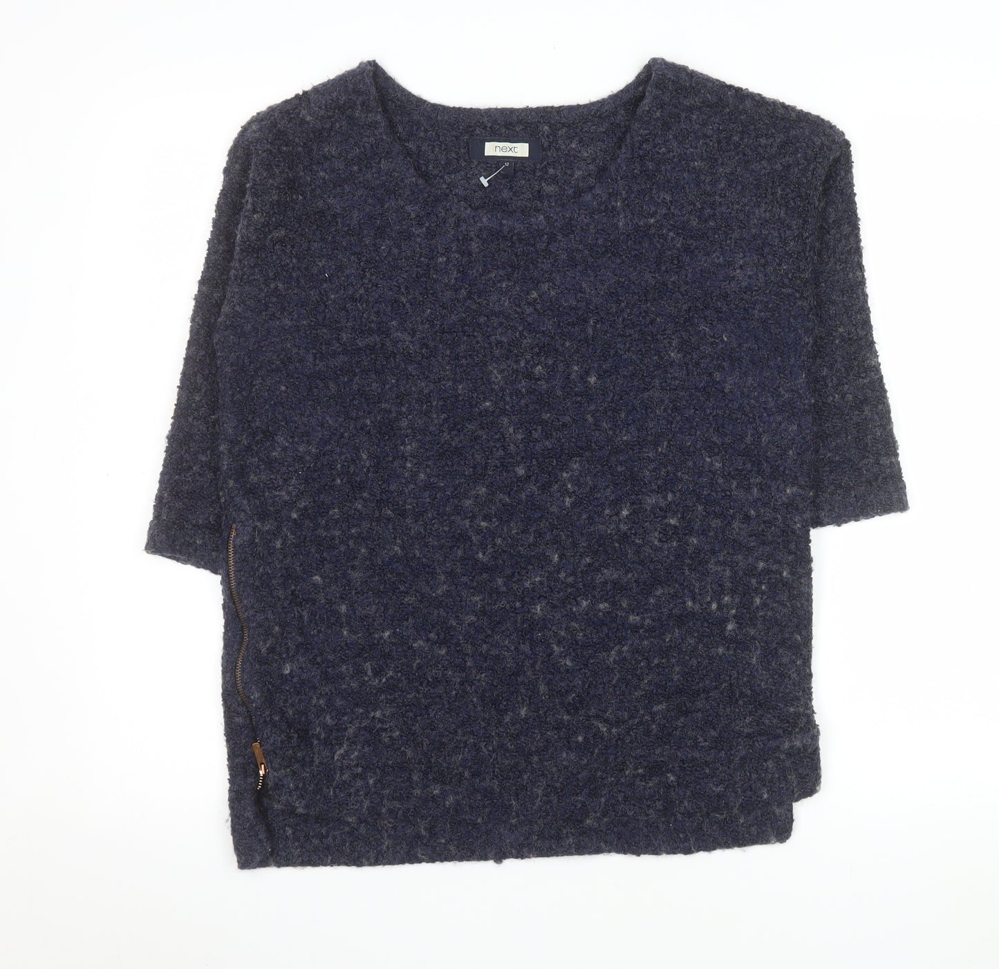 Next Women's Blue Wool Blend Chunky Knit 3/4 Sleeve Pullover Jumper Size 12