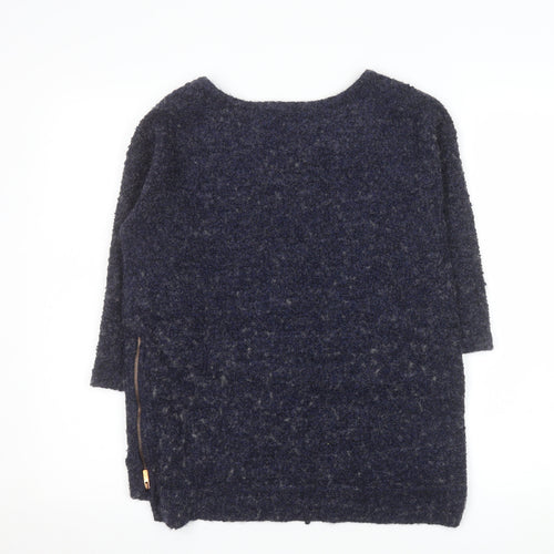 Next Women's Blue Wool Blend Chunky Knit 3/4 Sleeve Pullover Jumper Size 12
