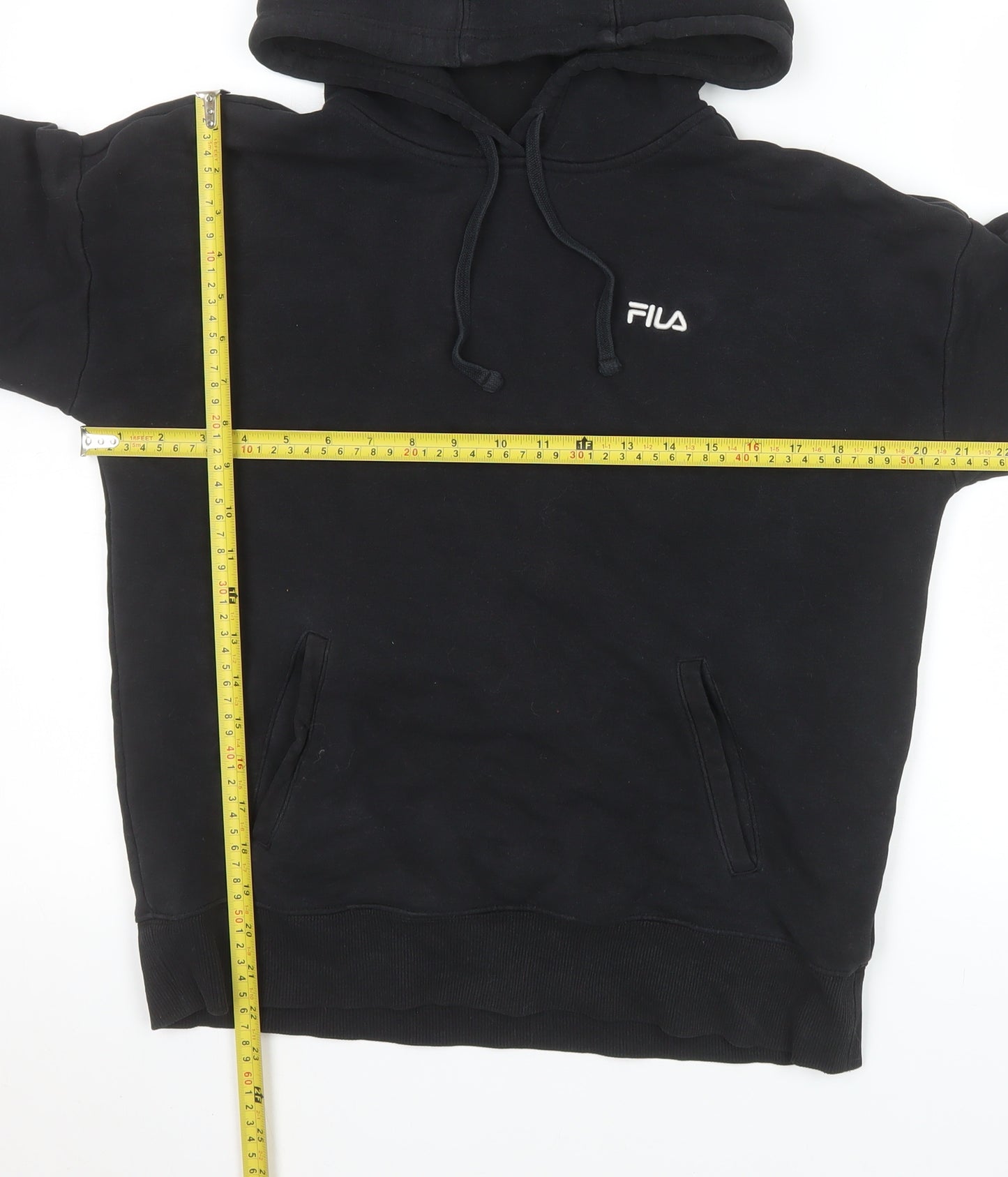 Fila Men’s Black Pullover Hoodie Size S Logo Fleece Sweatshirt