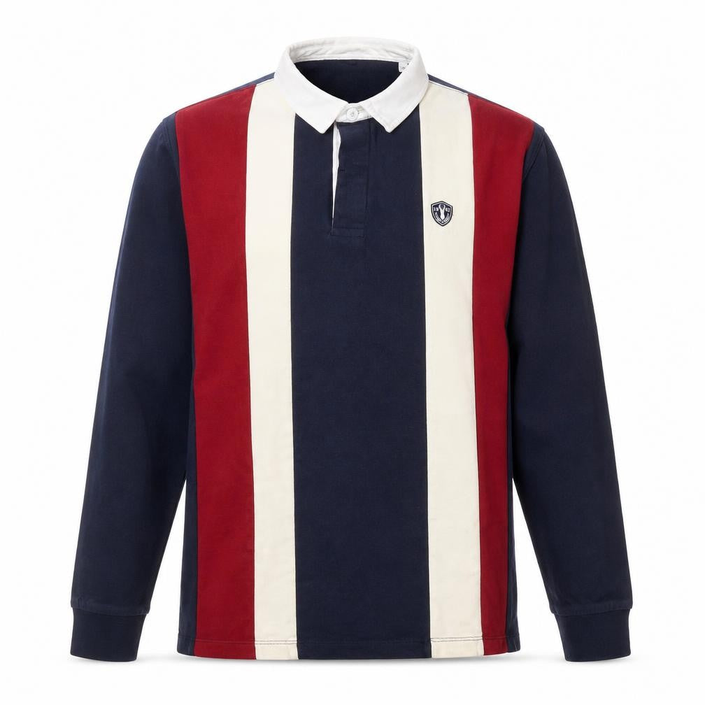 Front view of Next Men’s Multicoloured Long Sleeve Rugby Polo Shirt M 100% Cotton