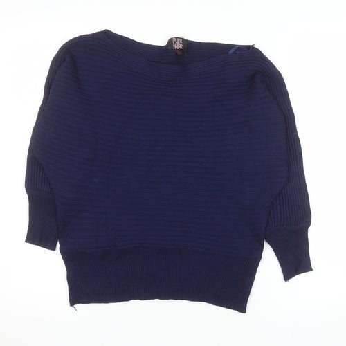 Pure Hype Women's Blue Cotton Blend Boat Neck Pullover Jumper Size L