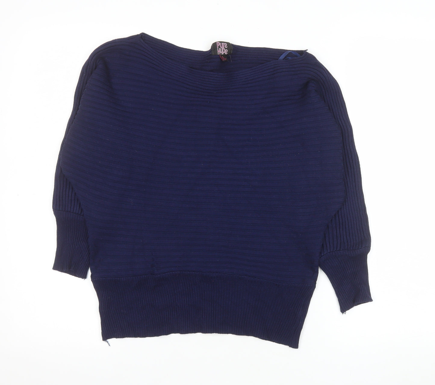 Pure Hype Women's Blue Cotton Blend Boat Neck Pullover Jumper Size L
