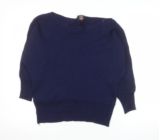 Pure Hype Women's Blue Cotton Blend Boat Neck Pullover Jumper Size L