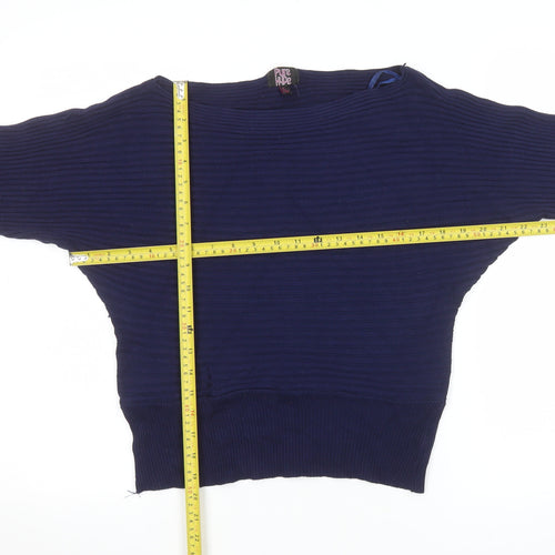 Pure Hype Women's Blue Cotton Blend Boat Neck Pullover Jumper Size L