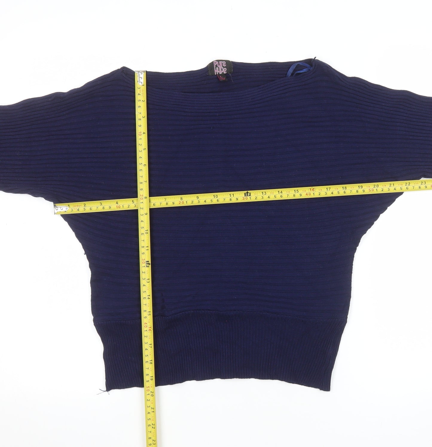 Pure Hype Women's Blue Cotton Blend Boat Neck Pullover Jumper Size L