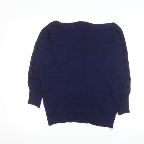 Pure Hype Women's Blue Cotton Blend Boat Neck Pullover Jumper Size L