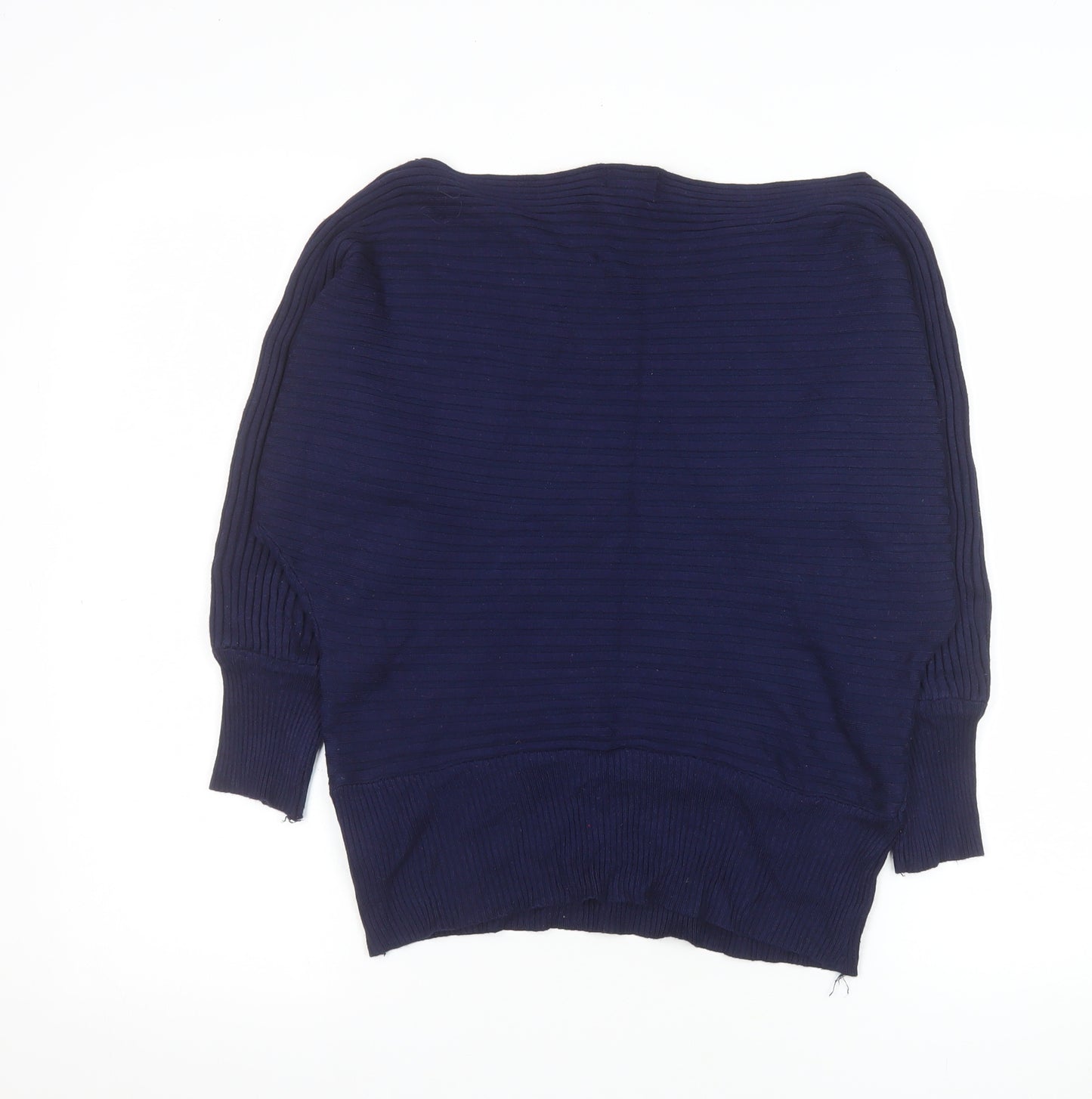 Pure Hype Women's Blue Cotton Blend Boat Neck Pullover Jumper Size L