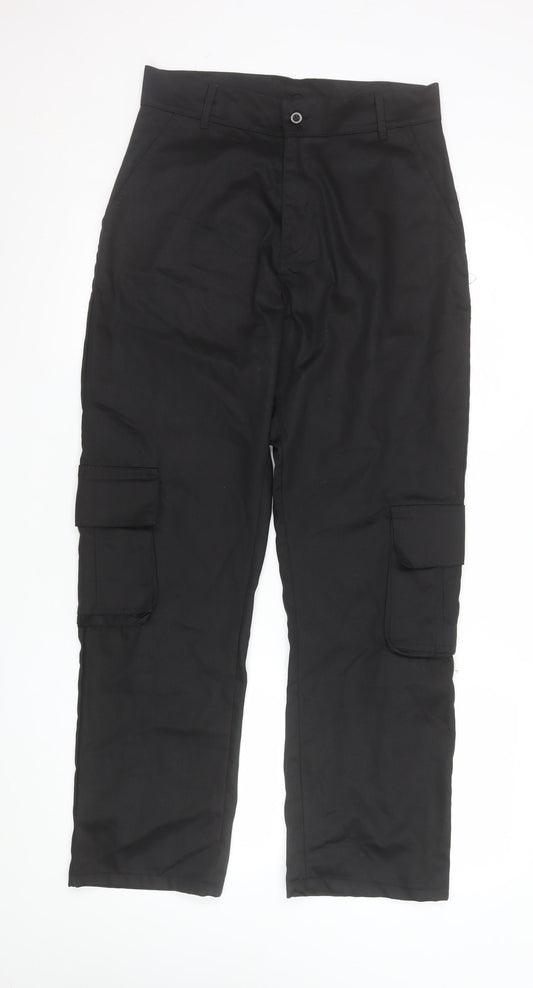 boohoo Women’s Black Cargo Trousers Size 10 Regular Fit Mid Rise