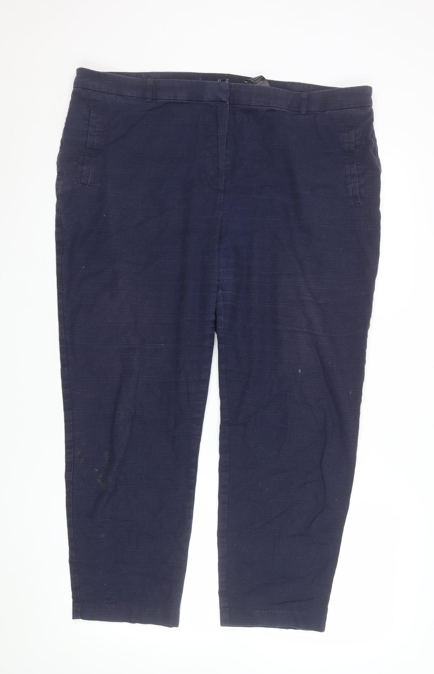 Next Women's Blue Cropped Stretch Cotton Trousers Size 20