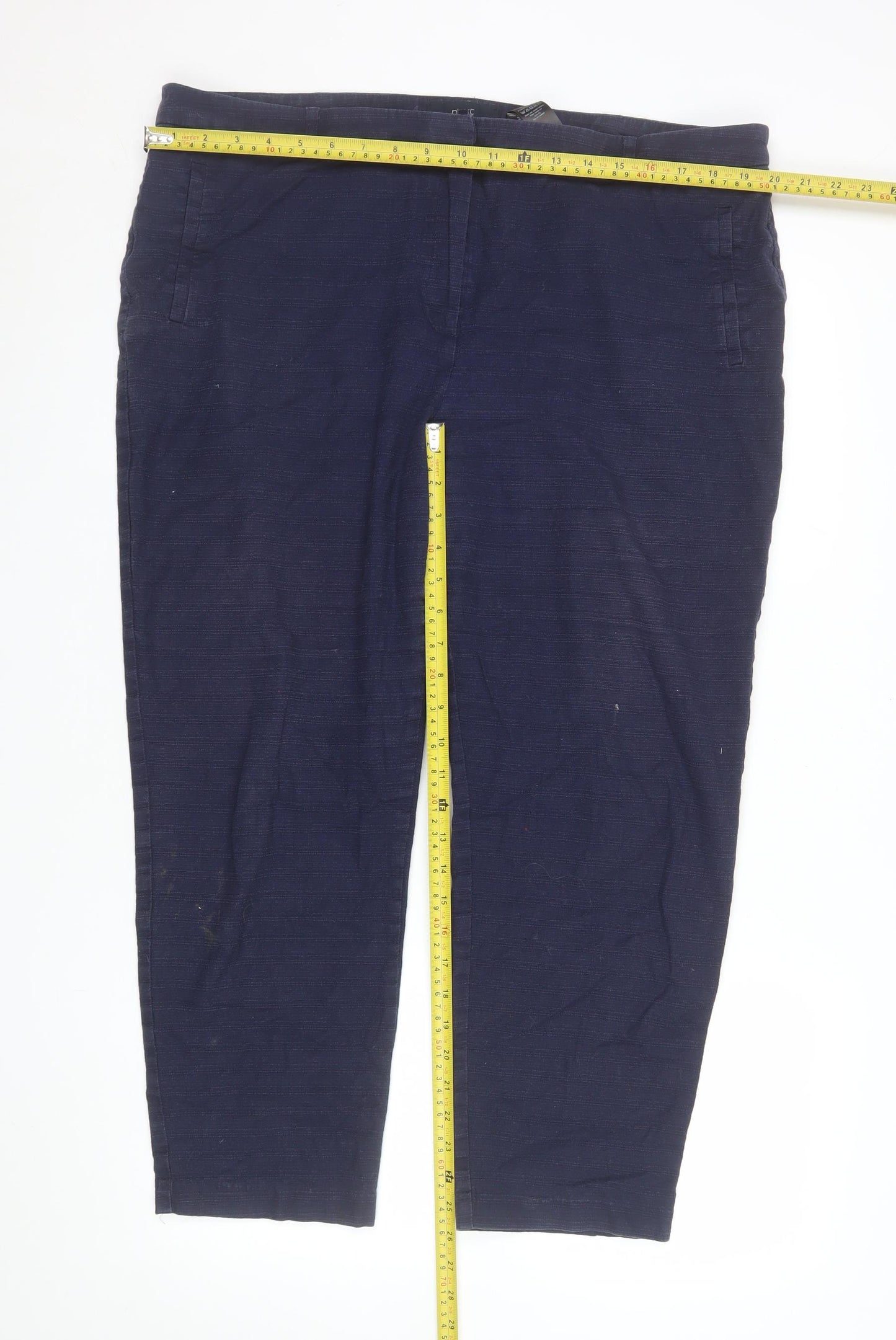Next Women's Blue Cropped Stretch Cotton Trousers Size 20