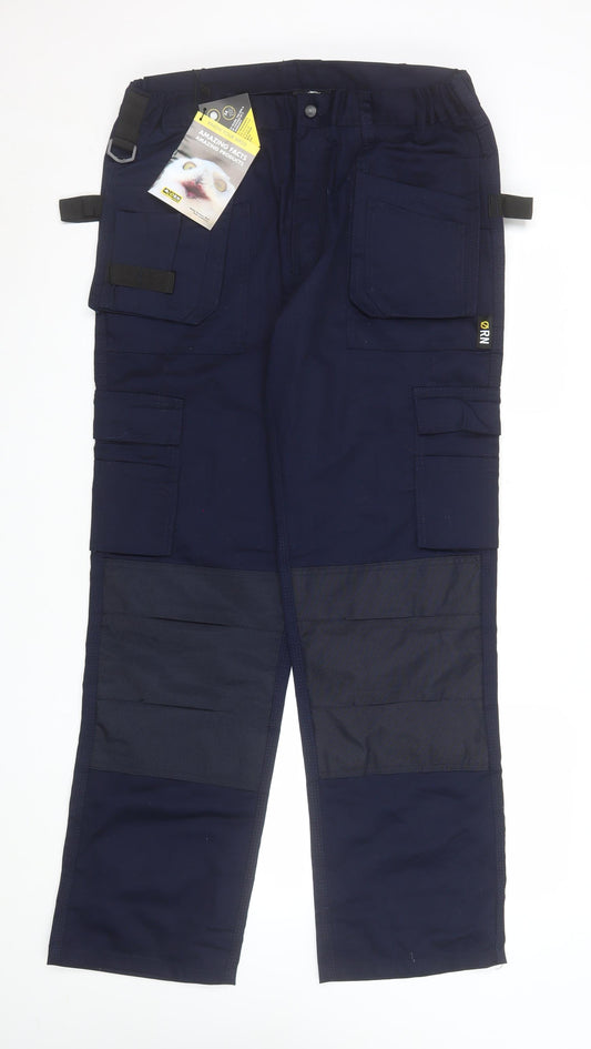 ORN Men's Navy 34R Cargo Work Trousers Polyester Cotton Blend