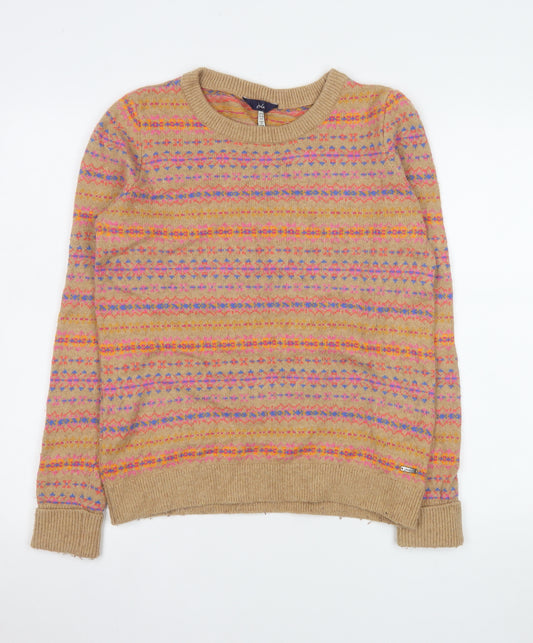 Joules Women's Beige Fair Isle Crew Neck Wool Blend Jumper UK 10