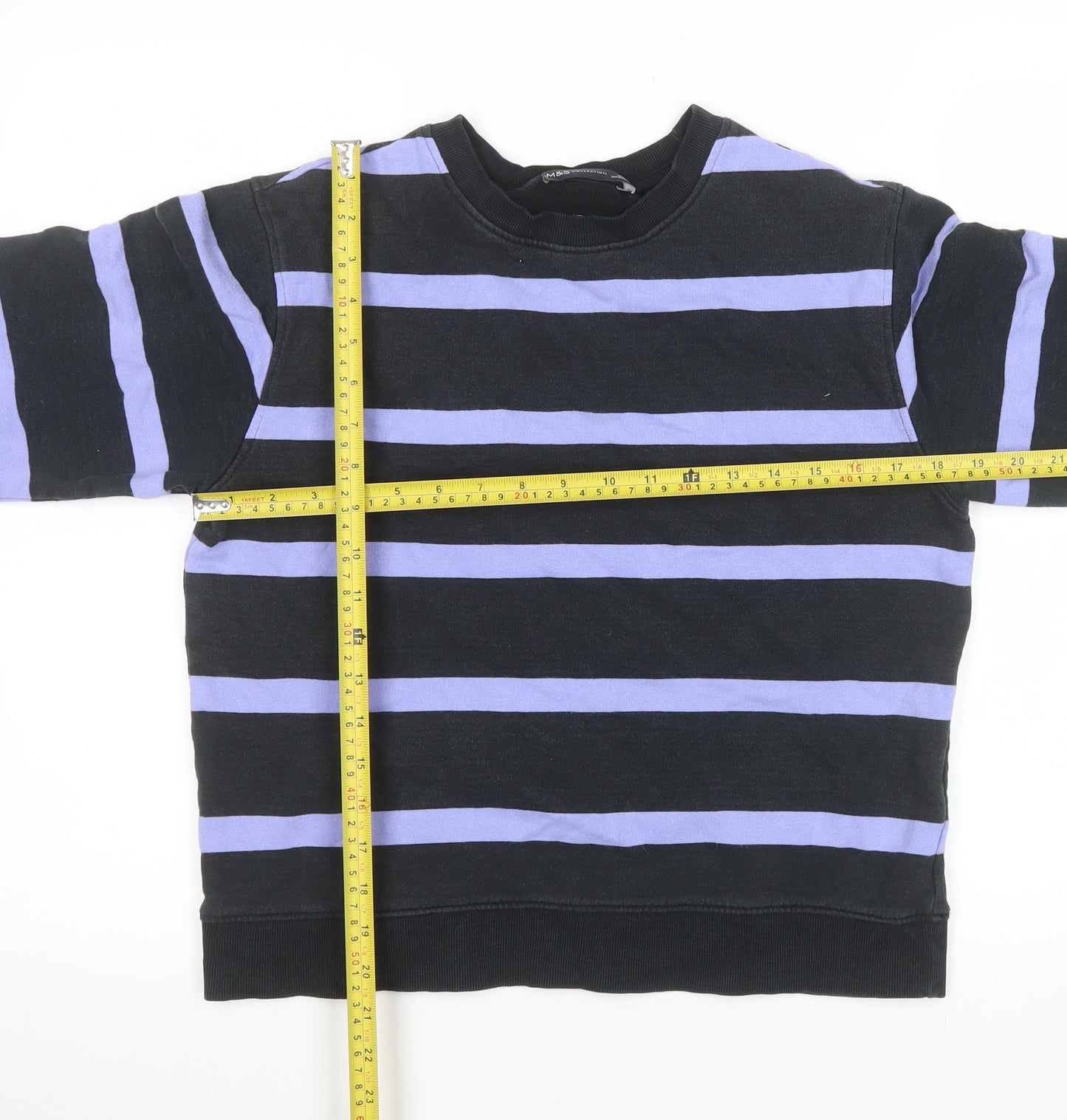 Marks and Spencer Men's Blue Striped Crew Neck Sweatshirt Size S