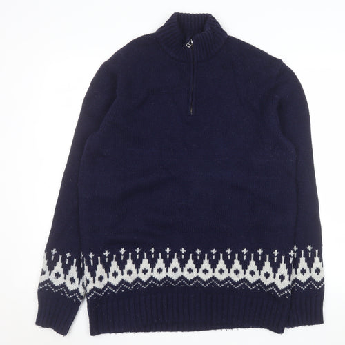 Boden Men's Blue Wool Fair Isle 1/4 Zip Sweater Size L