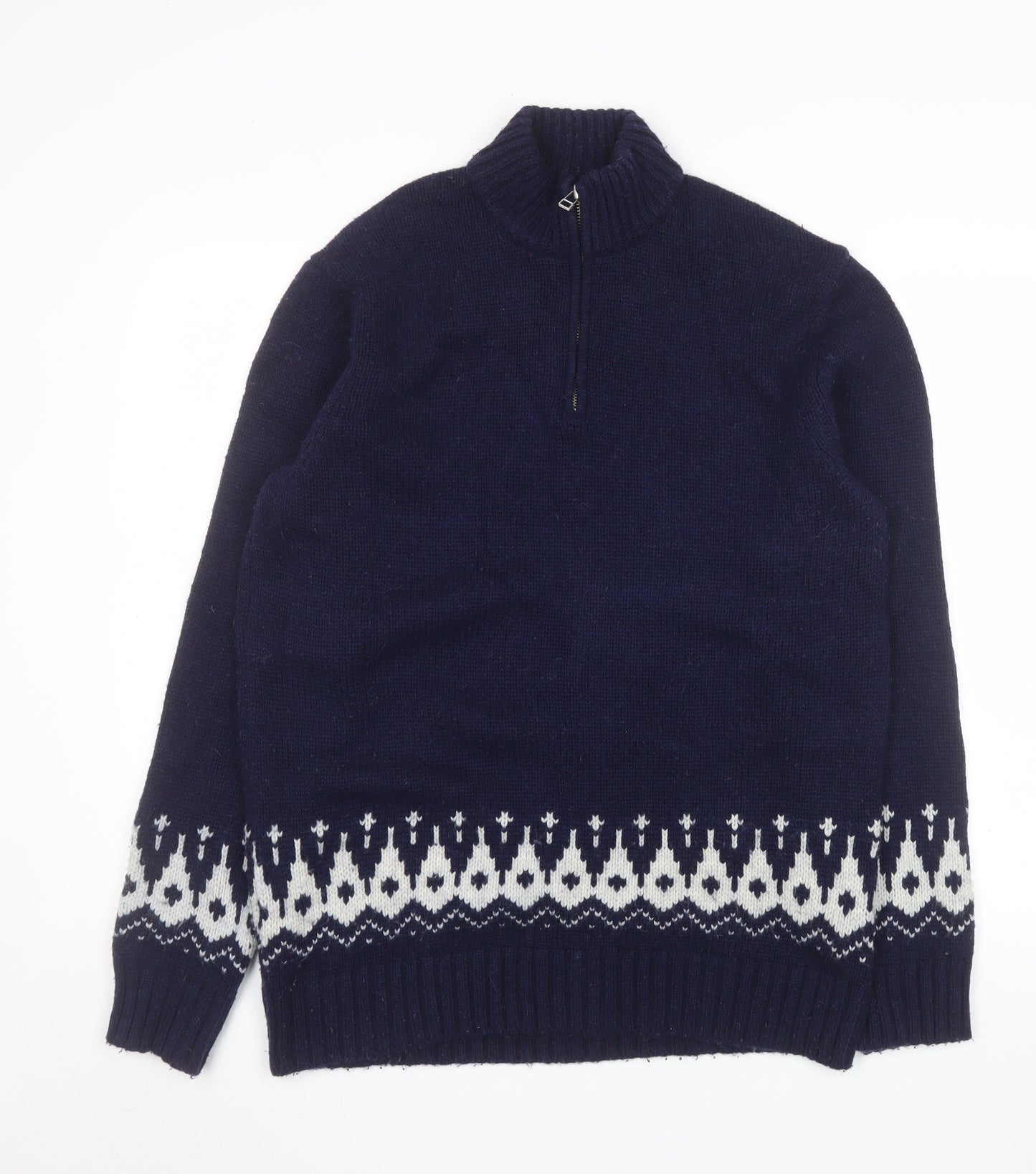 Boden Men's Blue Wool Fair Isle 1/4 Zip Sweater Size L