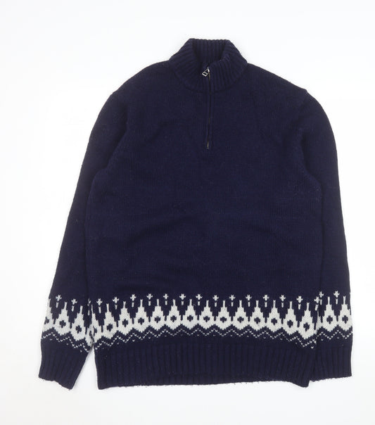 Boden Men's Blue Wool Fair Isle 1/4 Zip Sweater Size L