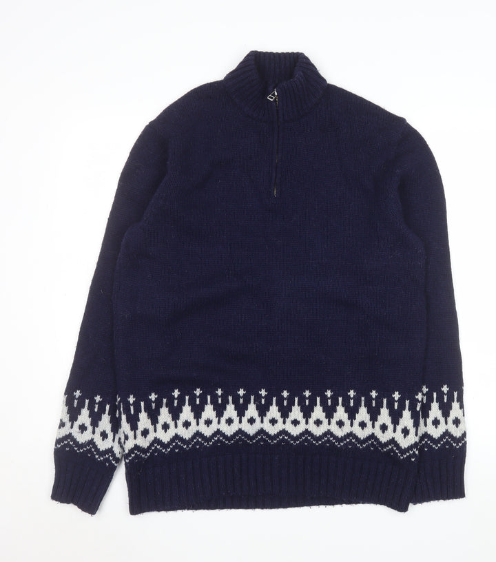 Boden Men's Blue Wool Fair Isle 1/4 Zip Sweater Size L