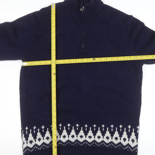 Boden Men's Blue Wool Fair Isle 1/4 Zip Sweater Size L