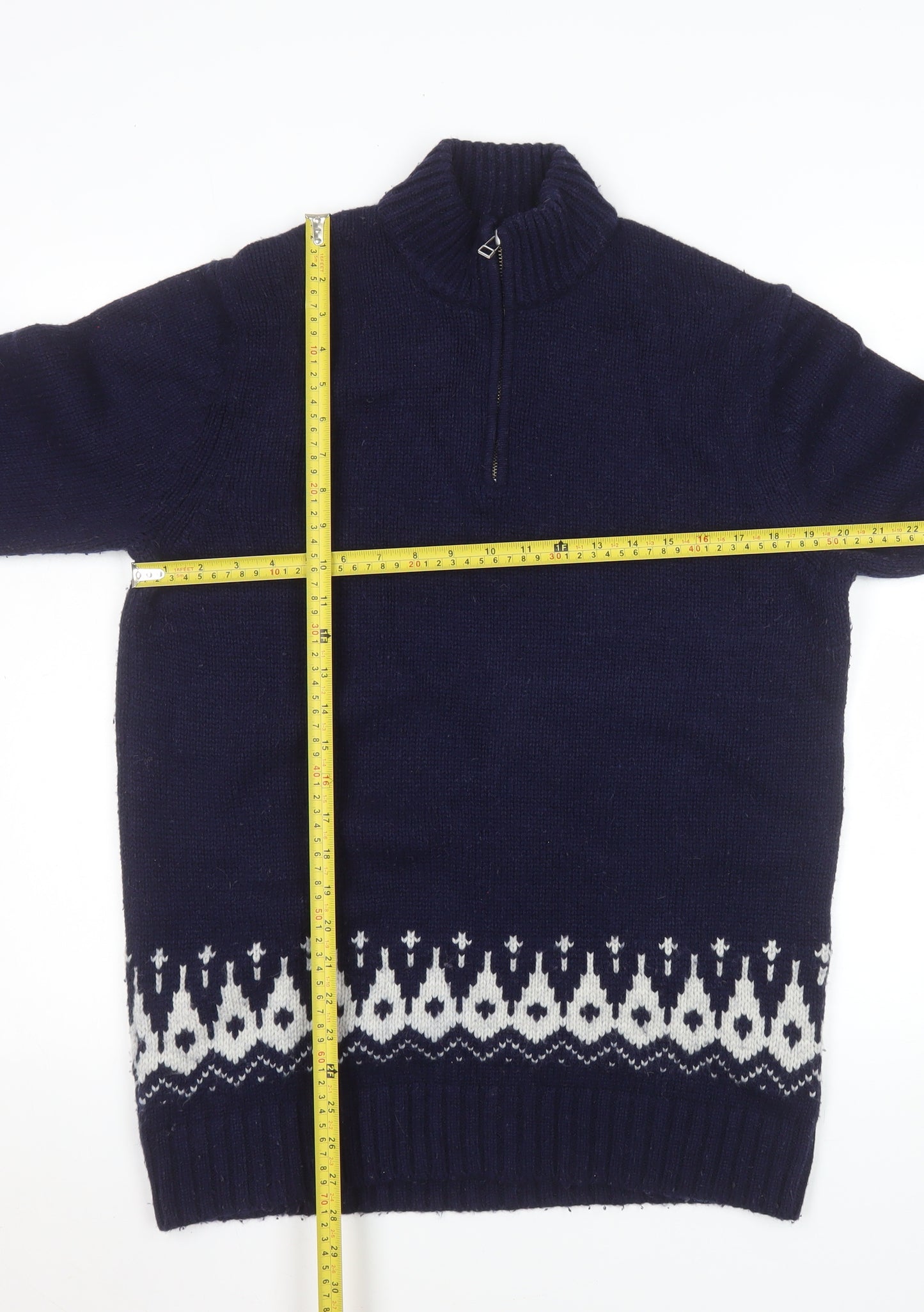 Boden Men's Blue Wool Fair Isle 1/4 Zip Sweater Size L