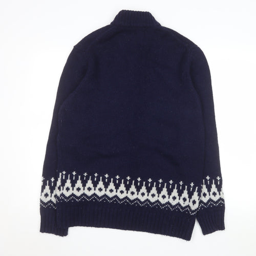 Boden Men's Blue Wool Fair Isle 1/4 Zip Sweater Size L