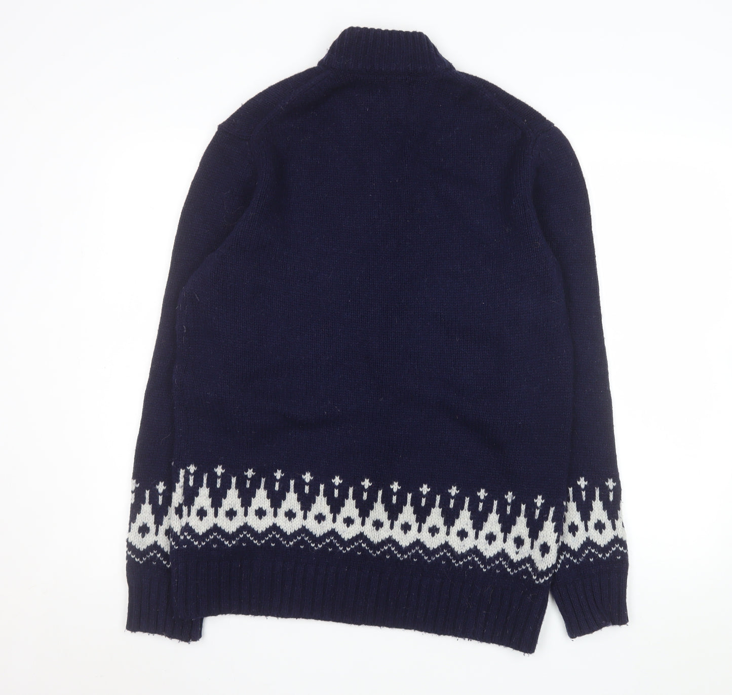 Boden Men's Blue Wool Fair Isle 1/4 Zip Sweater Size L