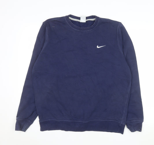 Nike Men's Blue Pullover Sweatshirt L Crew Neck Logo Fleece