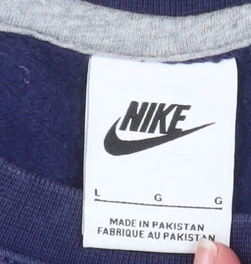 Nike Men's Blue Pullover Sweatshirt L Crew Neck Logo Fleece